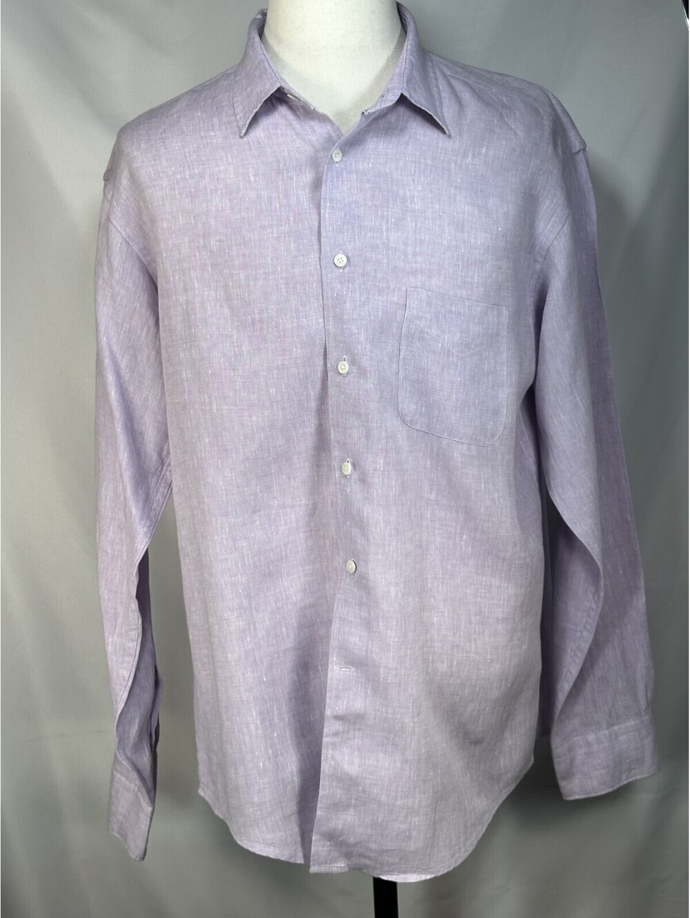 Jos A Bank Reserve 100% Linen Button Up Shirt Purple Mens L